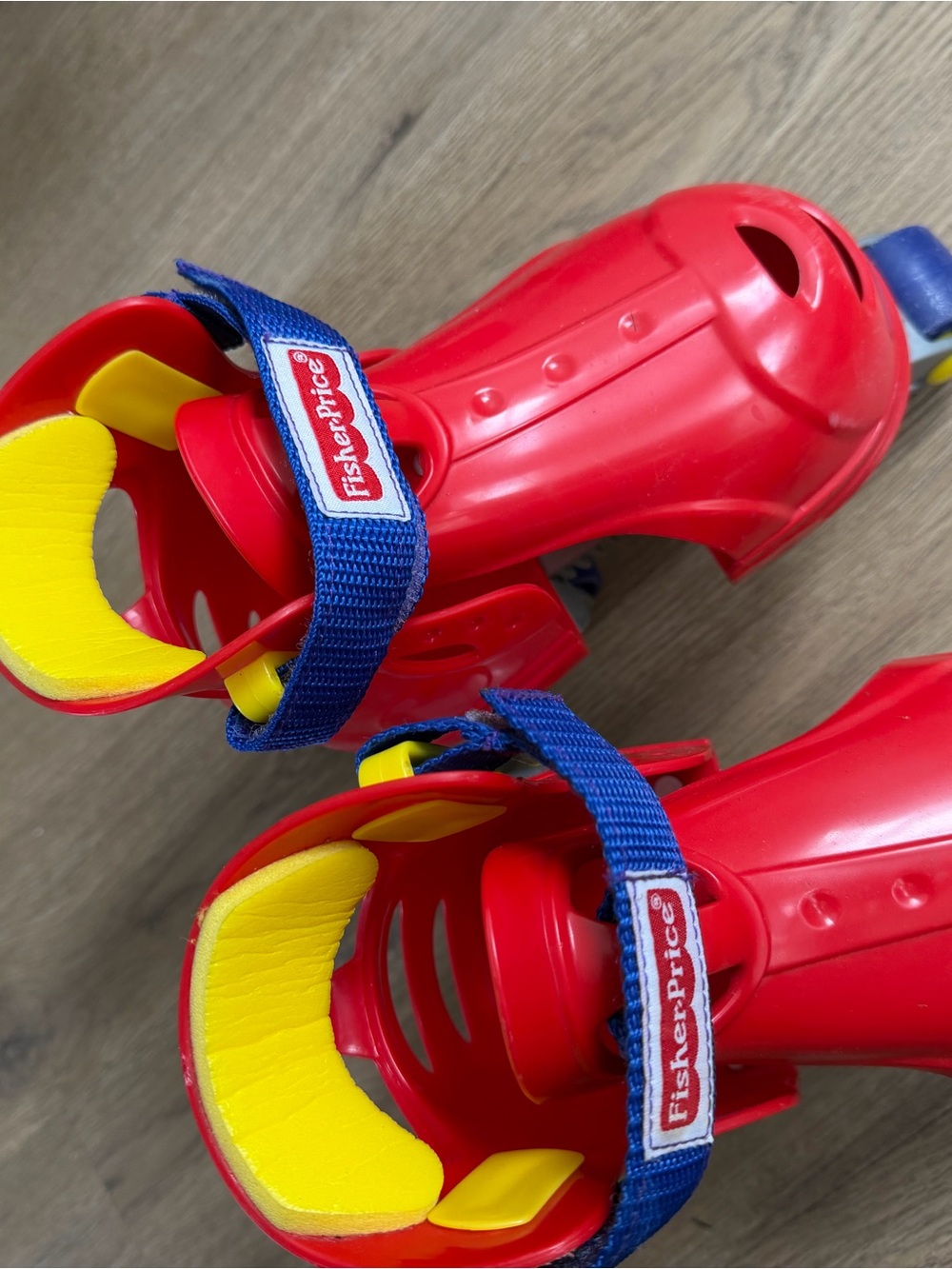 Fisher-Price Red Kids Water Shoes with Yellow Accents and Blue Straps